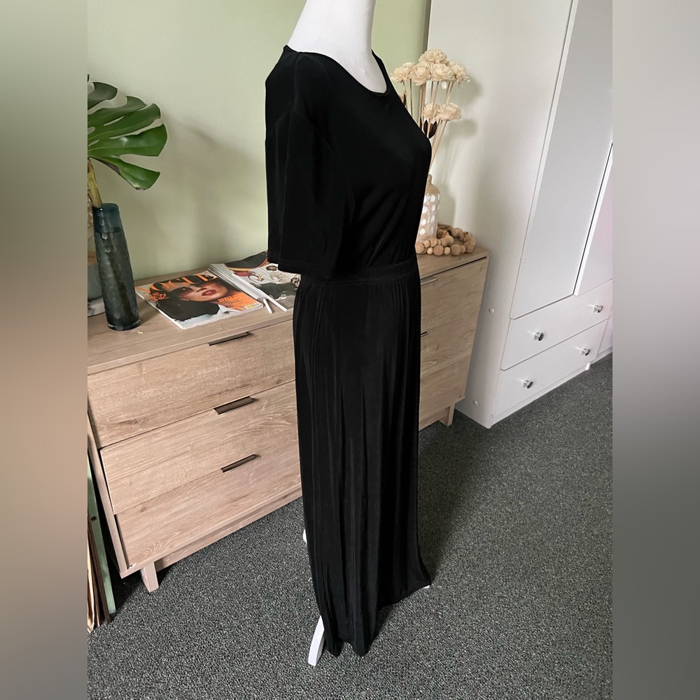 VINTAGE SLINKI Black Shirt-Sleeve Shirt & Maxi Stretch Skirt Matching Co-ord Set - Picture 3 of 16